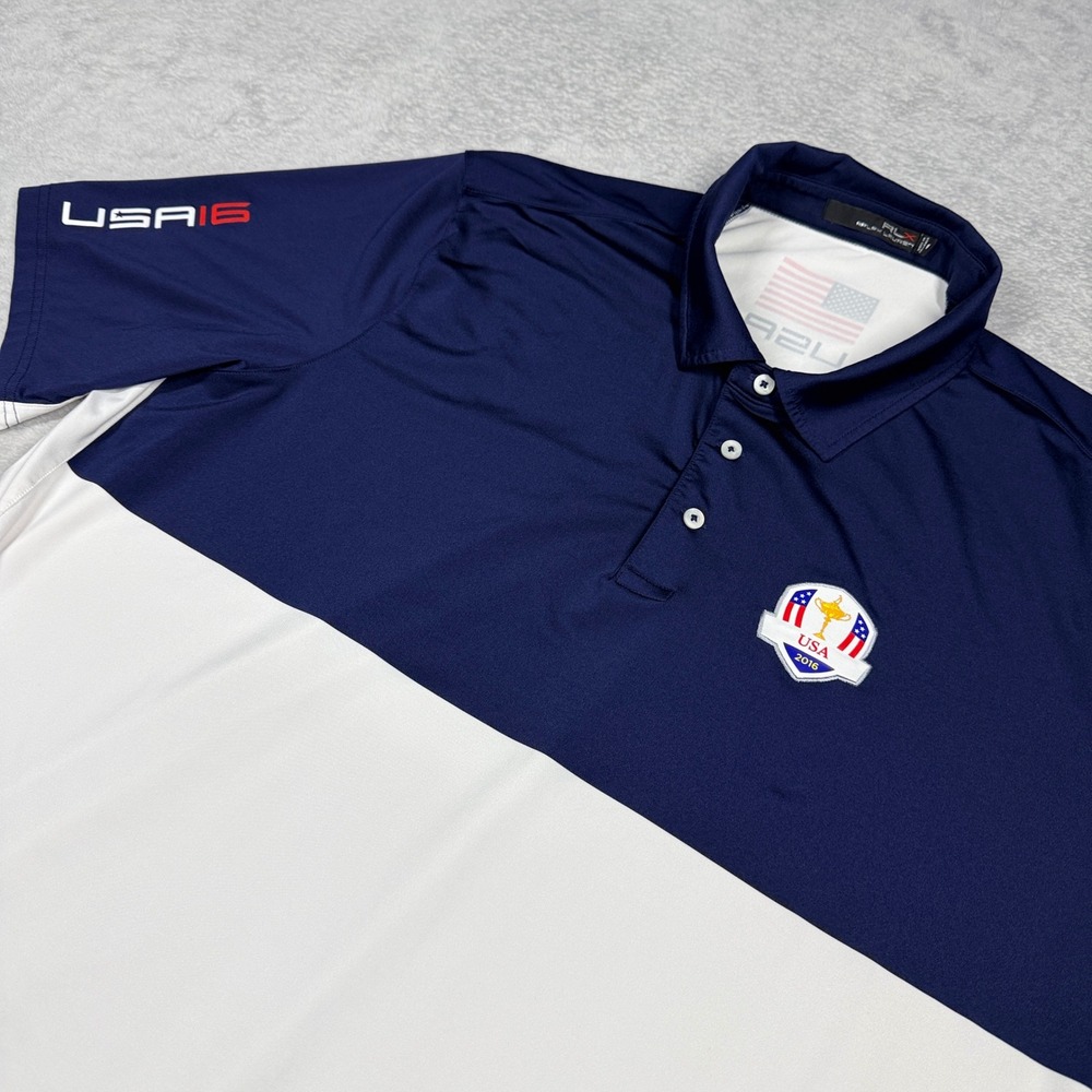 RLX Ralph Lauren Polo Shirt Mens XXL Blue White 2016 Ryder Cup USA Golf